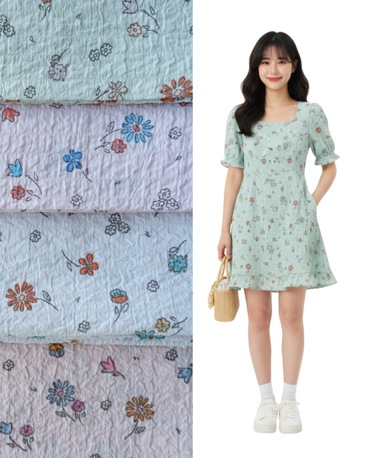 Kain Crinkle Corak Premium/ Bahan Crinkle Corak Flower Premium / Bahan Crinkle Corak Lembut